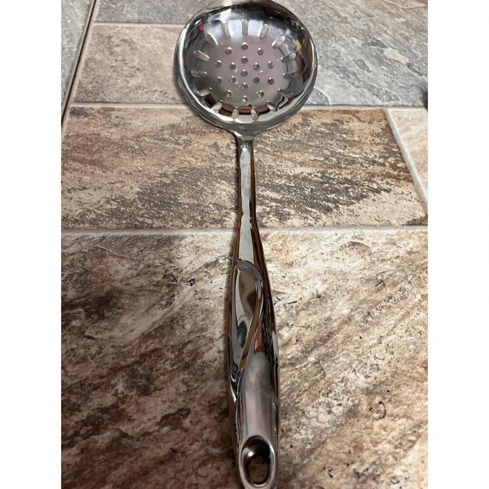 Stainless Steel Skimmer Spoon Silver Mirror Finish Twisted Handle 14.75 Inch